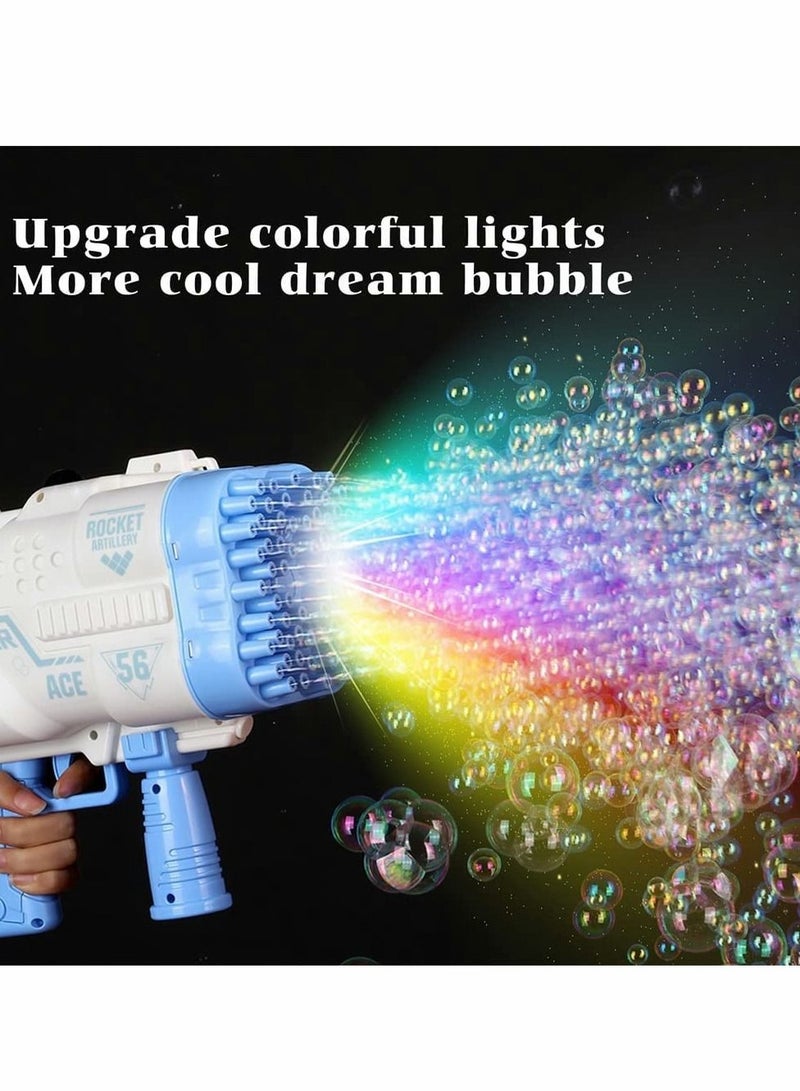 56-Hole Bubble Machine Gun 360-Degree Rotate Rocket Bubble Launcher with Colorful Lights, Bubble Blower for Kids Adults Outdoor Birthday Party Wedding Social Summer Toy (Blue)