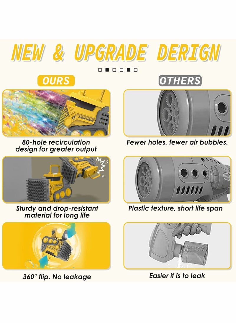 Bubble Machine 80 Holes Bubble Machine with Bubble Solution Automatic Bubble Maker with LED Lights Rechargeable Bubble Cannon