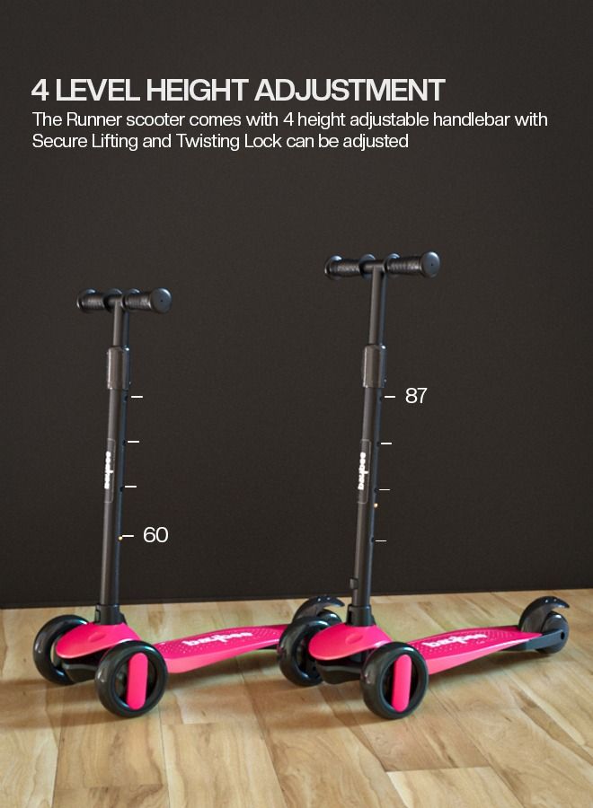 Baybee Alpha Skate Scooter for Kids 3 Wheel Kids Scooter with Foldable 4 Height Adjustable Handle Baby Scooter with LED PU Wheels Smart Kick Scooter for Children's 3 to 10 Years Boys Girls Pink