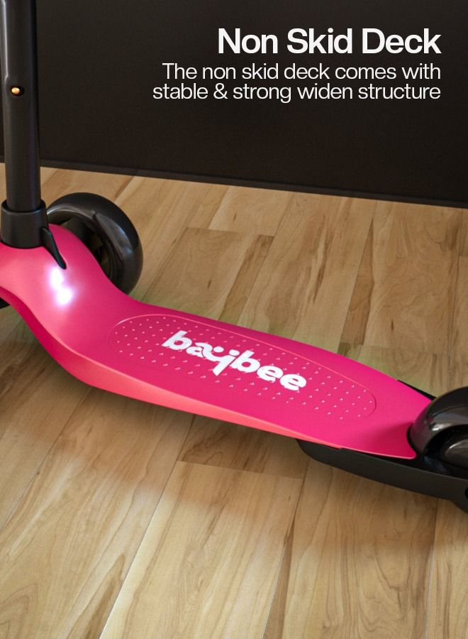 Baybee Alpha Skate Scooter for Kids 3 Wheel Kids Scooter with Foldable 4 Height Adjustable Handle Baby Scooter with LED PU Wheels Smart Kick Scooter for Children's 3 to 10 Years Boys Girls Pink