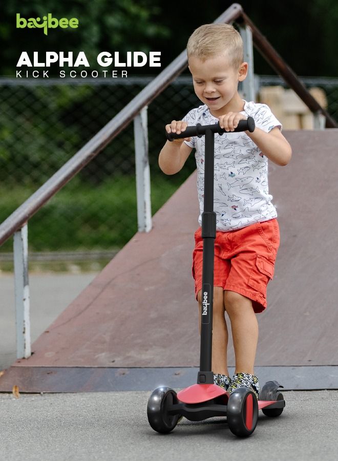 Alpha Skate Scooter For Kids 3 Wheel Kids Scooter With Foldable 4 Height Adjustable Handle Baby Scooter With Led Pu Wheels Smart Kick Scooter For Children'S 3 To 10 Years Boys Girls Red