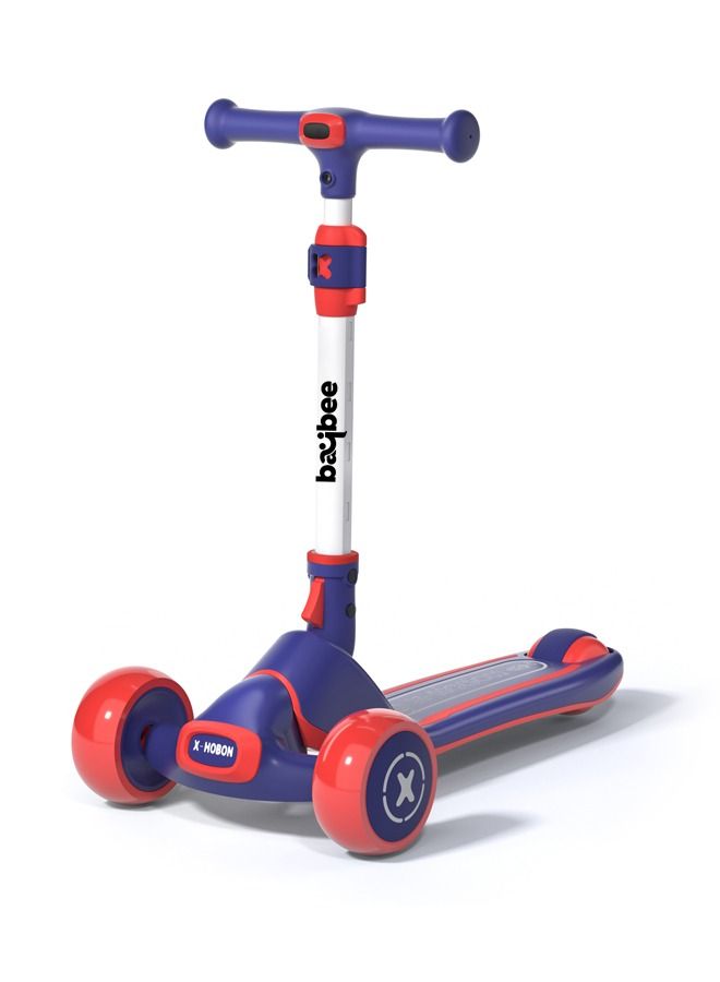 Baybee Enzo Skate Scooter for Kids 3 Wheel Kids Scooter with Foldable 4 Height Adjustable Handle Baby Scooter with LED Wheels Smart Kick Scooter for Baby Scooter for Kids 3 to 12 Years Boys Girls Blue