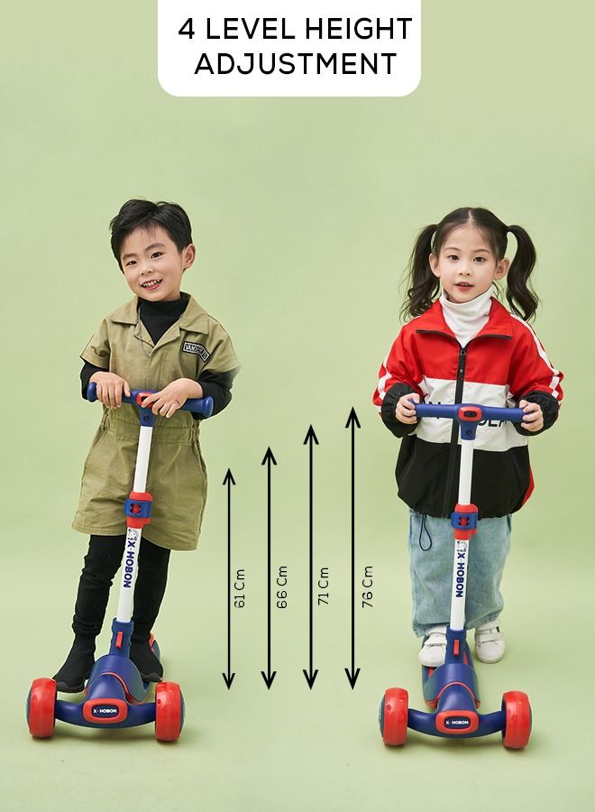 Baybee Enzo Skate Scooter for Kids 3 Wheel Kids Scooter with Foldable 4 Height Adjustable Handle Baby Scooter with LED Wheels Smart Kick Scooter for Baby Scooter for Kids 3 to 12 Years Boys Girls Blue