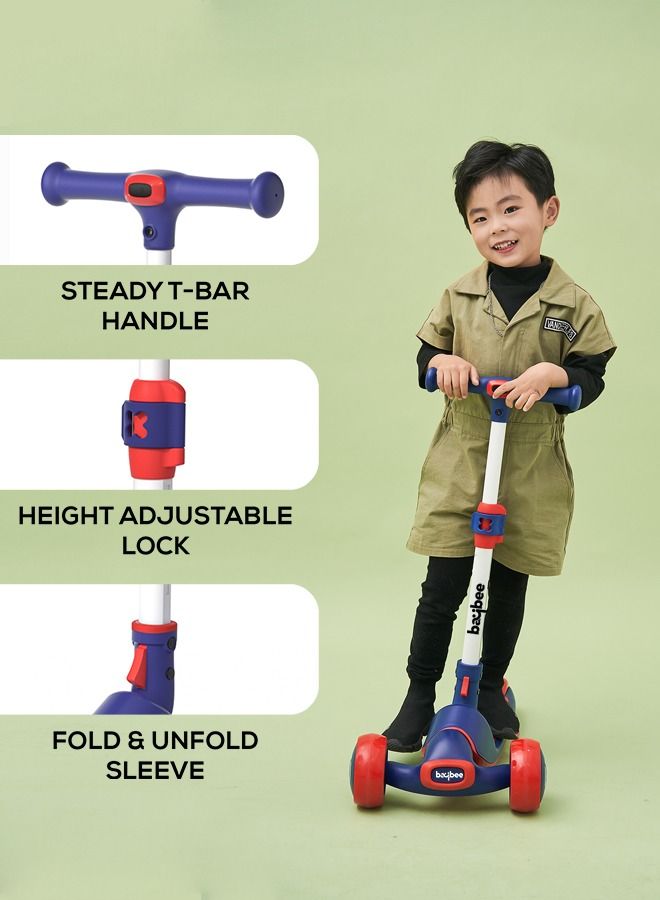 Baybee Enzo Skate Scooter for Kids 3 Wheel Kids Scooter with Foldable 4 Height Adjustable Handle Baby Scooter with LED Wheels Smart Kick Scooter for Baby Scooter for Kids 3 to 12 Years Boys Girls Blue