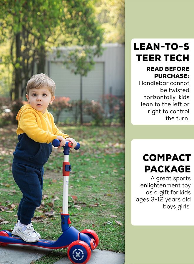 Baybee Enzo Skate Scooter for Kids 3 Wheel Kids Scooter with Foldable 4 Height Adjustable Handle Baby Scooter with LED Wheels Smart Kick Scooter for Baby Scooter for Kids 3 to 12 Years Boys Girls Blue