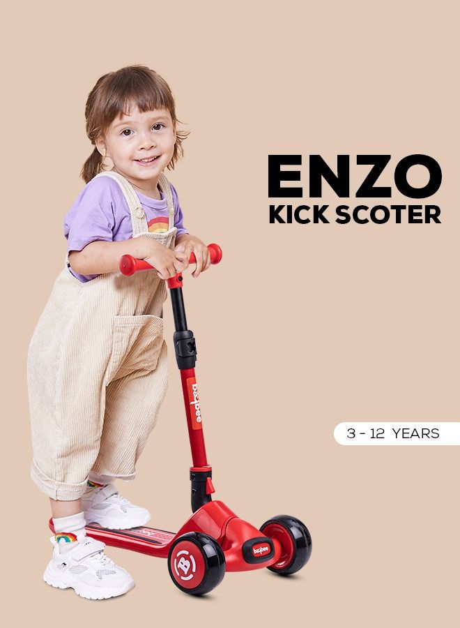 Baybee Enzo Skate Scooter for Kids 3 Wheel Kids Scooter with Foldable 4 Height Adjustable Handle Baby Scooter with LED Wheels Smart Kick Scooter for Baby Scooter for Kids 3 to 12 Years Boys Girls Red