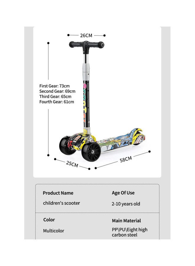 3-Wheel Foldable Scooter With Adjustable Handle 58x25x73cm