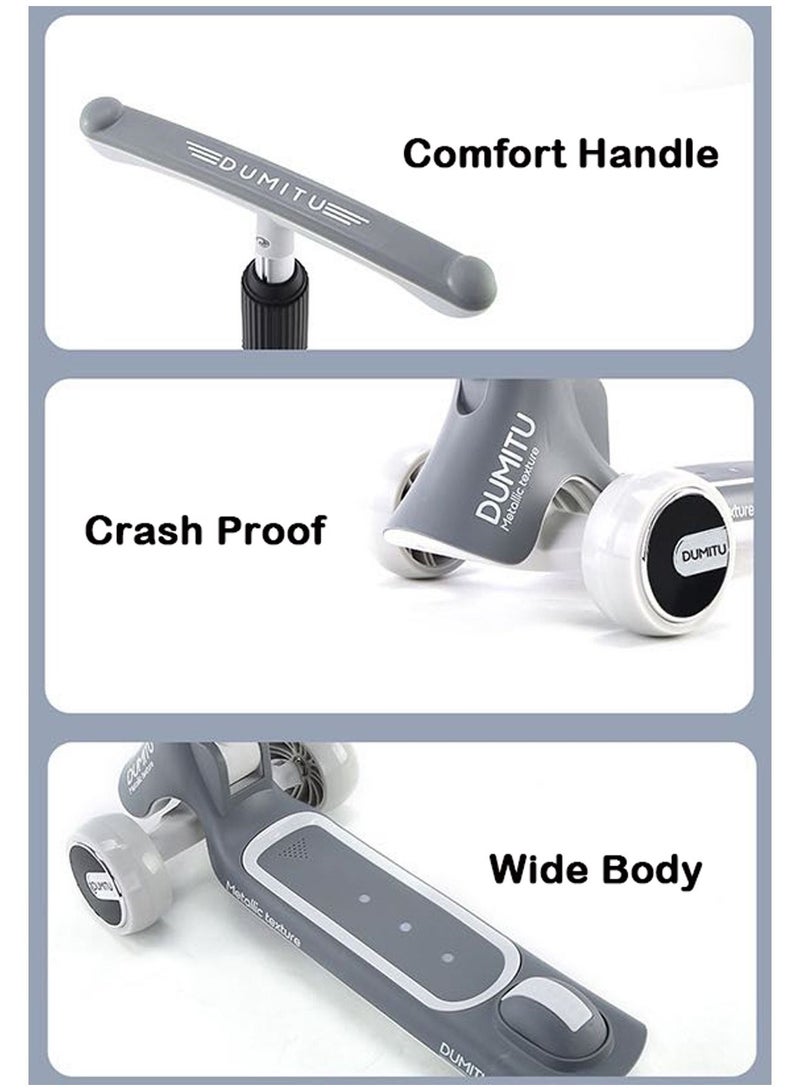 Kids Kick Scooter 5 in 1 Foldable Scooter with 3 LED Light Wheels and Seat, Safety LED Light and Kids Music