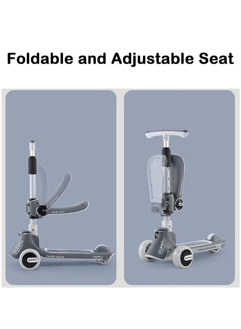 Kids Kick Scooter 5 in 1 Foldable Scooter with 3 LED Light Wheels and Seat, Safety LED Light and Kids Music