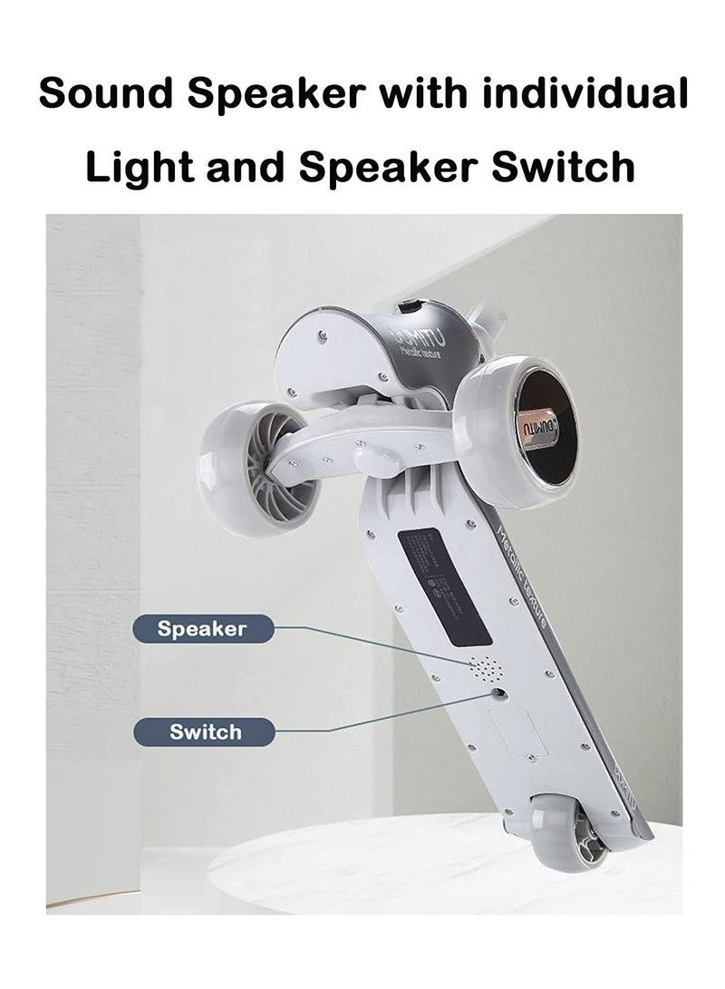 Kids Kick Scooter 5 in 1 Foldable Scooter with 3 LED Light Wheels, Seat and Kids Music (Grey)