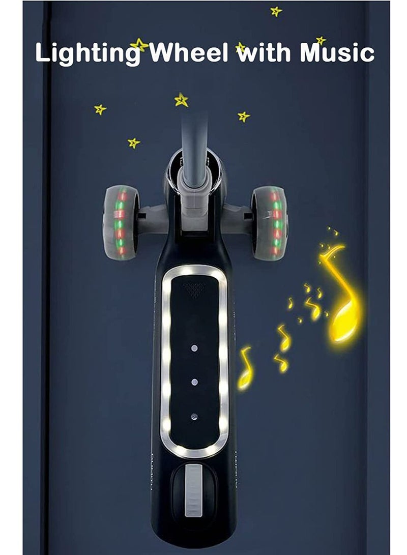 Kids Kick Scooter 5 in 1 Foldable Scooter with 3 LED Light Wheels, Seat and Kids Music (Grey)