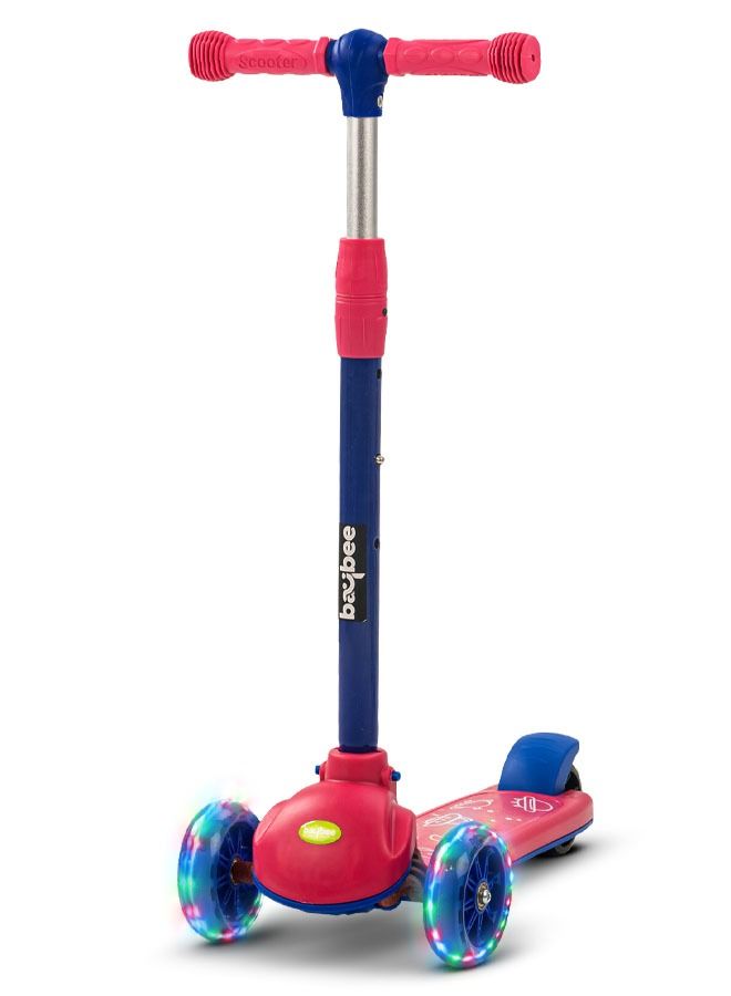 Baybee Blaze Storm Skate Scooter for Kids 3 Wheel Kids Scooter with 4 Height Adjustable Handle Baby Scooter with LED PU Wheels Smart Kick Scooter for Baby Scooter for Kids 3 to 8 Years Dark Pink