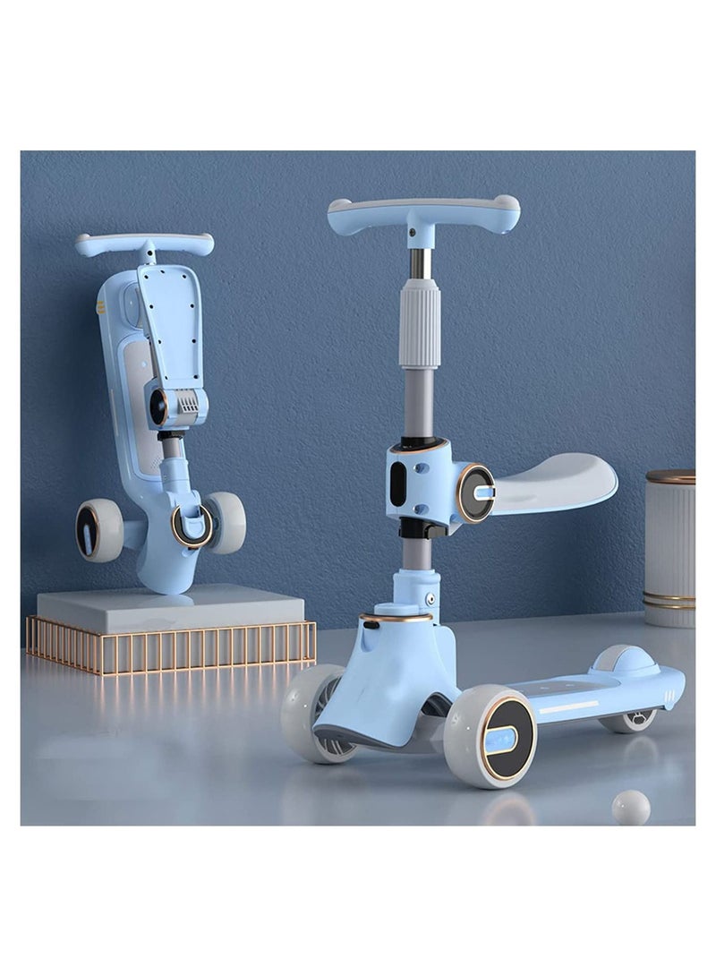 Kids Kick Scooter 5 in 1 Foldable Scooter with 3 LED Light Wheels and Seat, Safety LED Light, and Kids Music