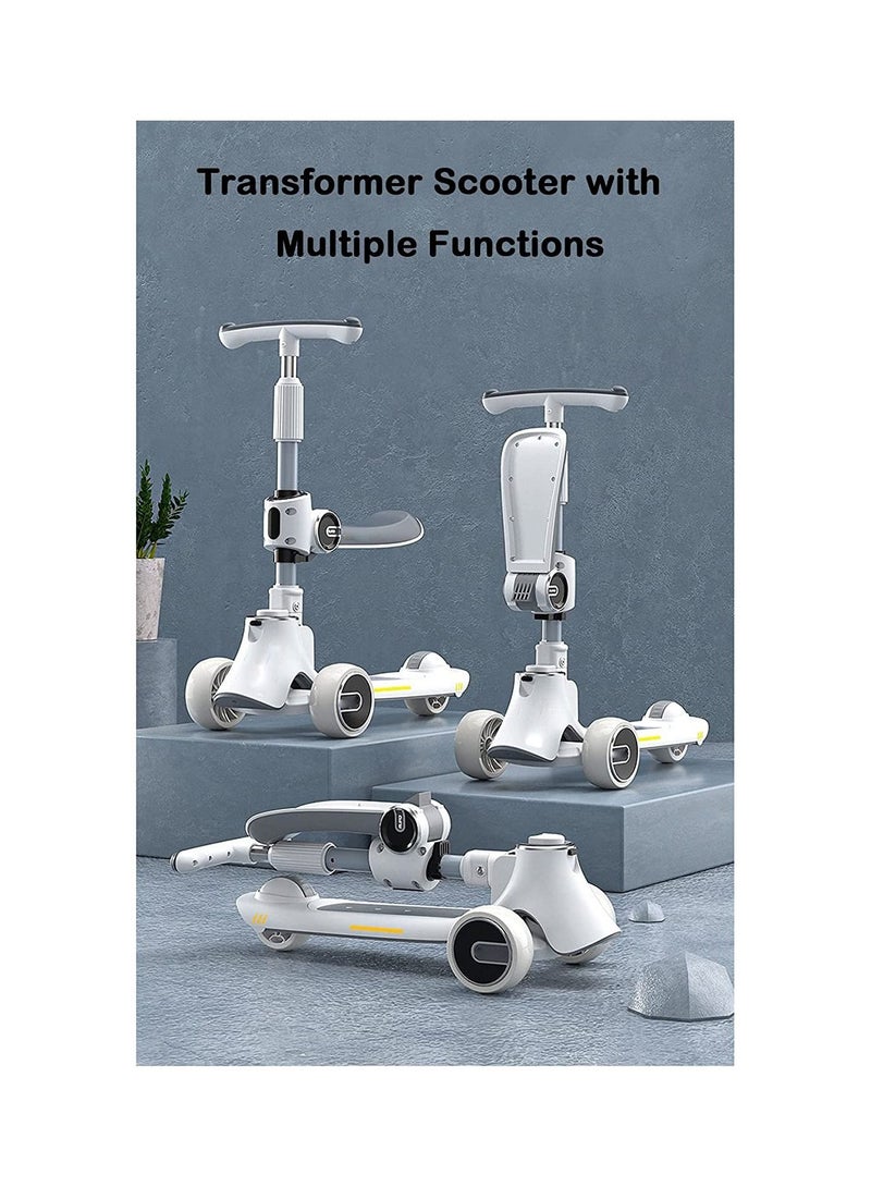 Kids Kick Scooter 5 in 1 Foldable Scooter with 3 LED Light Wheels and Seat, Safety LED Light, and Kids Music