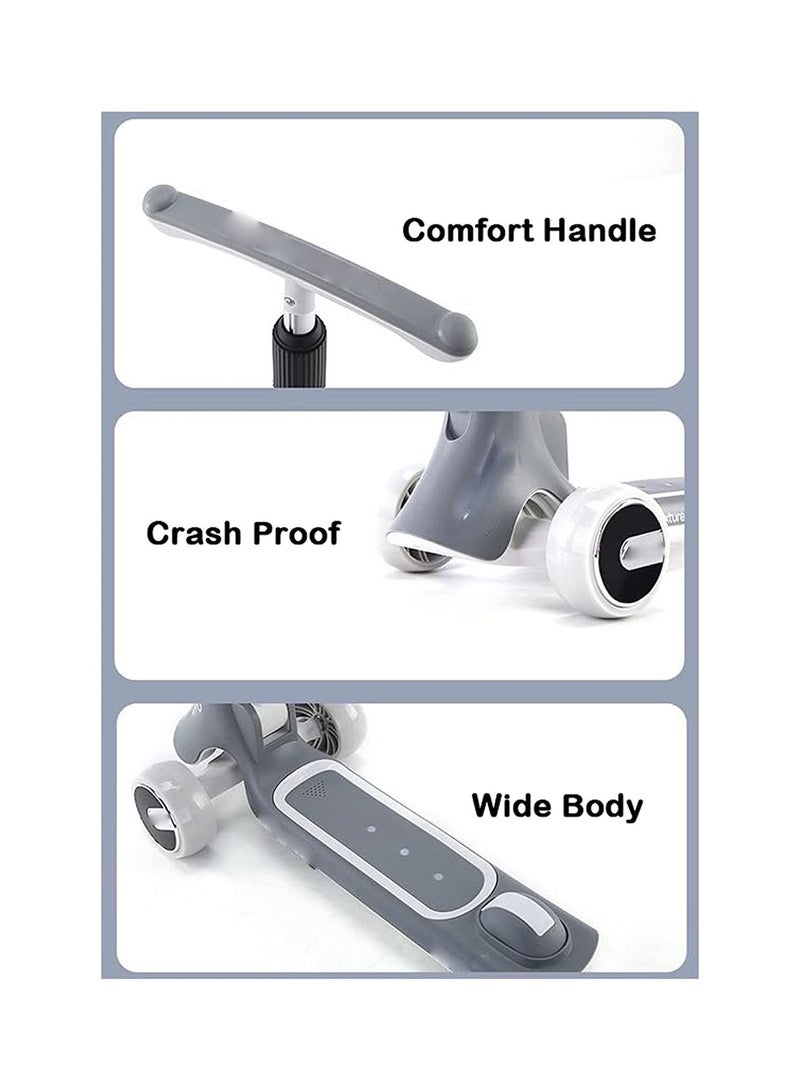 Kids Kick Scooter 5 in 1 Foldable Scooter with 3 LED Light Wheels and Seat, Safety LED Light, and Kids Music