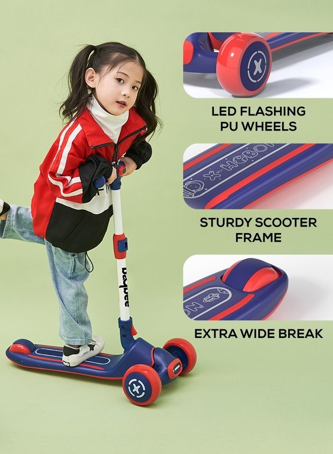 Enzo Skate Scooter For Kids 3 Wheel Kids Scooter With Foldable 4 Height Adjustable Handle Baby Scooter With Led Wheels Smart Kick Scooter For Baby Children 3 To 12 Years Boys Girls Blue