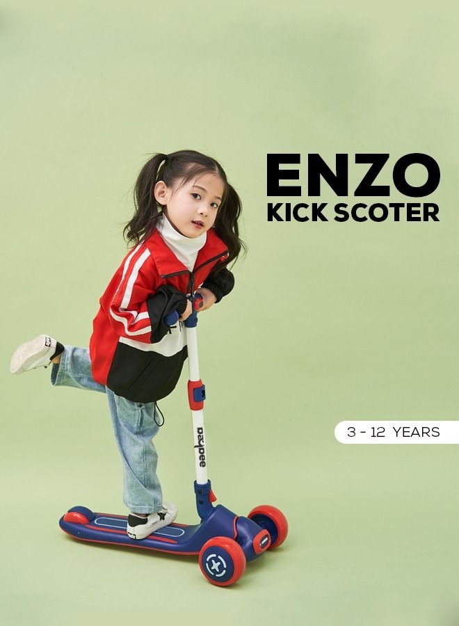 Enzo Skate Scooter For Kids 3 Wheel Kids Scooter With Foldable 4 Height Adjustable Handle Baby Scooter With Led Wheels Smart Kick Scooter For Baby Children 3 To 12 Years Boys Girls Blue