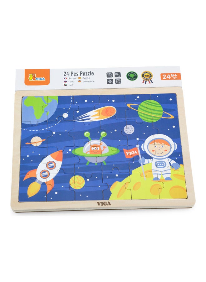 24-Piece Space Wooden Jigsaw Puzzle with Baseplate