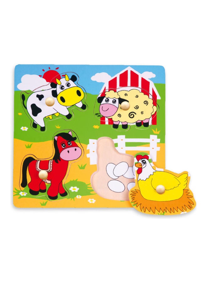 4-Piece Farm Animals Wooden Puzzle with Baseplate and Handle