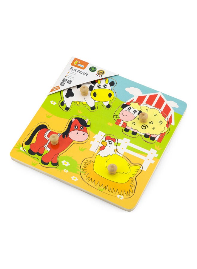 4-Piece Farm Animals Wooden Puzzle with Baseplate and Handle