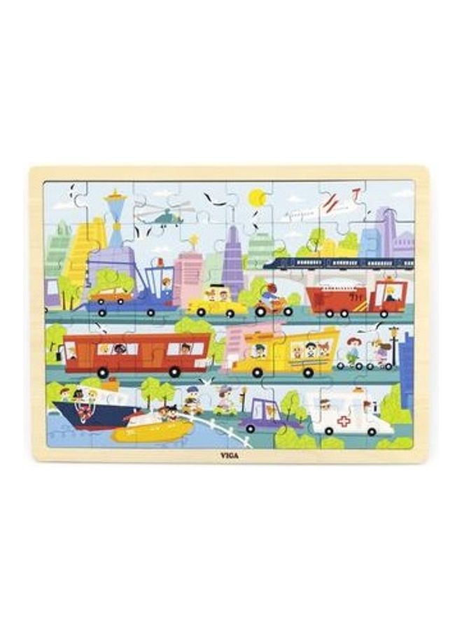 48-Piece Wooden City Transportation Puzzle Set