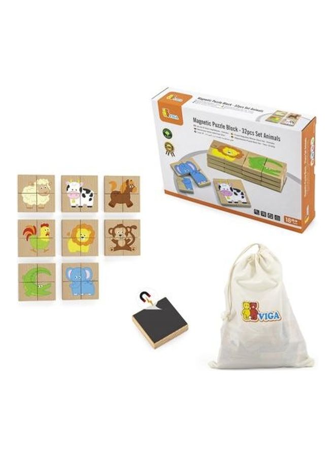 32-Piece Animals Magnetic Puzzle Block Set