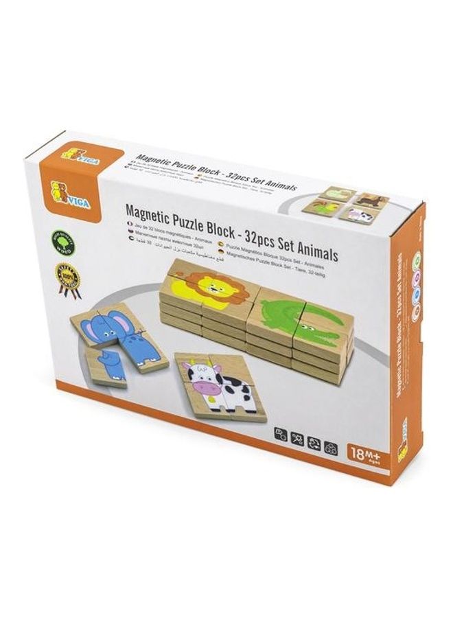 32-Piece Animals Magnetic Puzzle Block Set