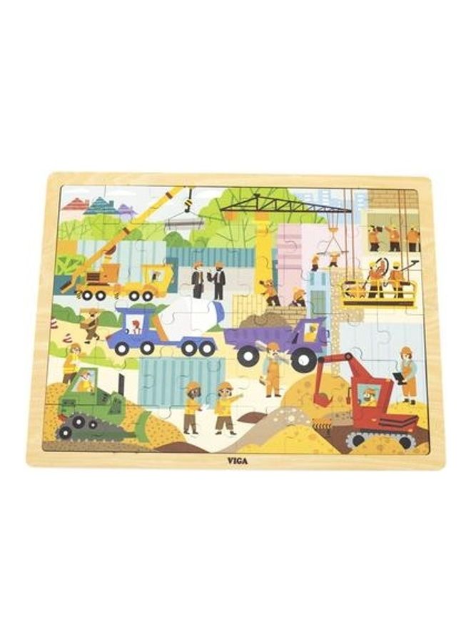 48-Piece Wooden Construction Area Puzzle Set