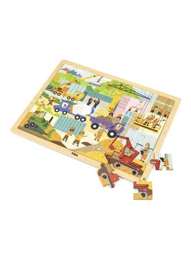 48-Piece Wooden Construction Area Puzzle Set