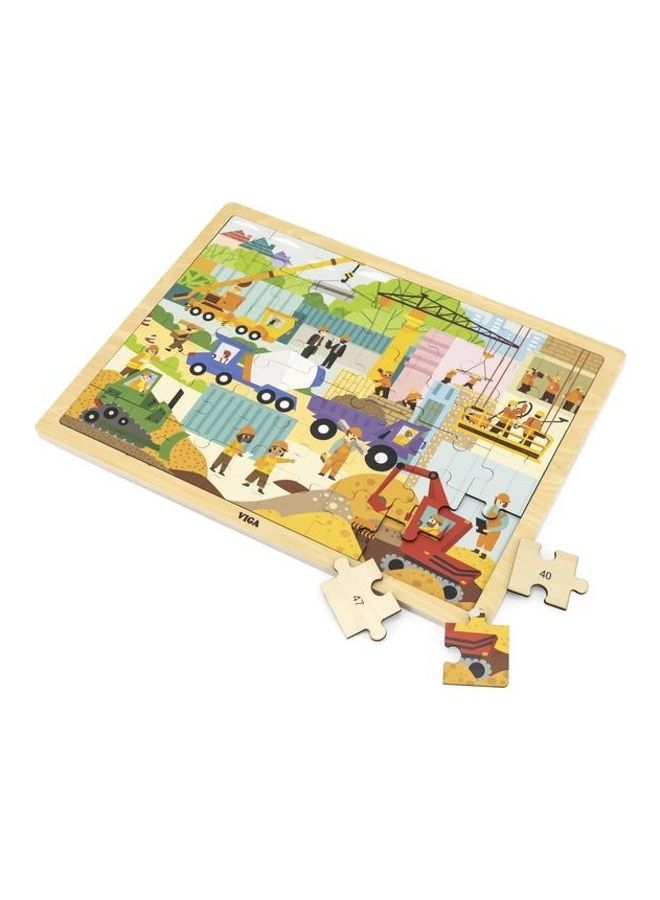 48-Piece Wooden Construction Area Puzzle Set