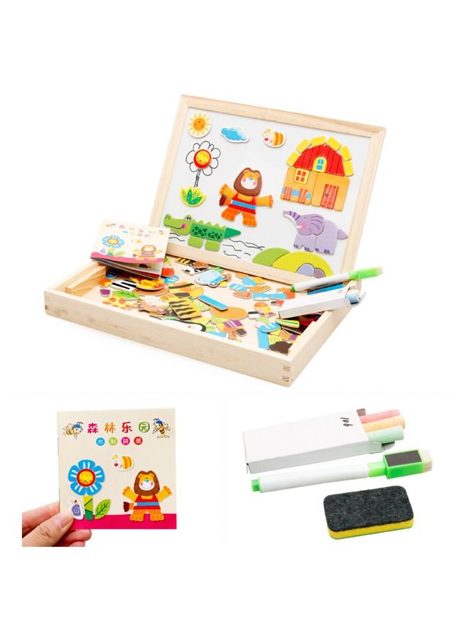 Wooden Magnetic Puzzle Double Sided Magnetic Drawing Easel Board Jigsaw Puzzles Games Wooden Educational Learning Toys