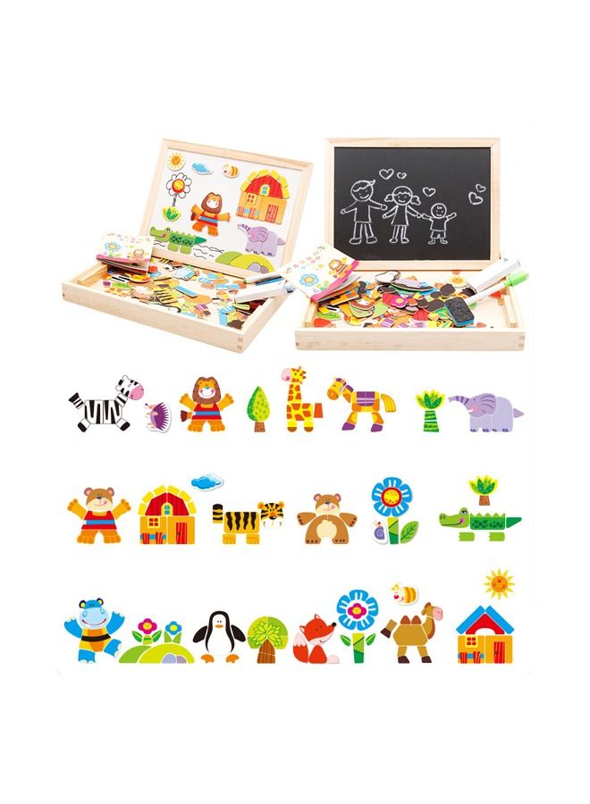 Wooden Magnetic Puzzle Double Sided Magnetic Drawing Easel Board Jigsaw Puzzles Games Wooden Educational Learning Toys