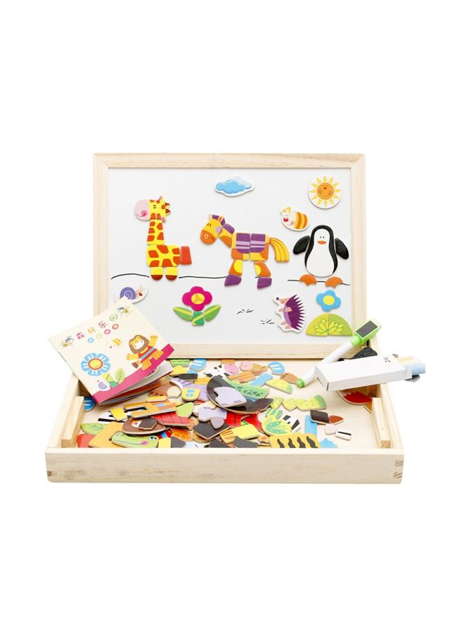 Wooden Magnetic Puzzle Double Sided Magnetic Drawing Easel Board Jigsaw Puzzles Games Wooden Educational Learning Toys