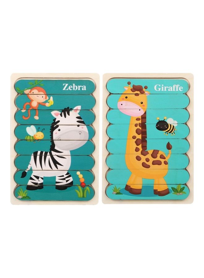 Zebra And Giraffe Wooden Cartoon Double-Sided Jigsaw Puzzle