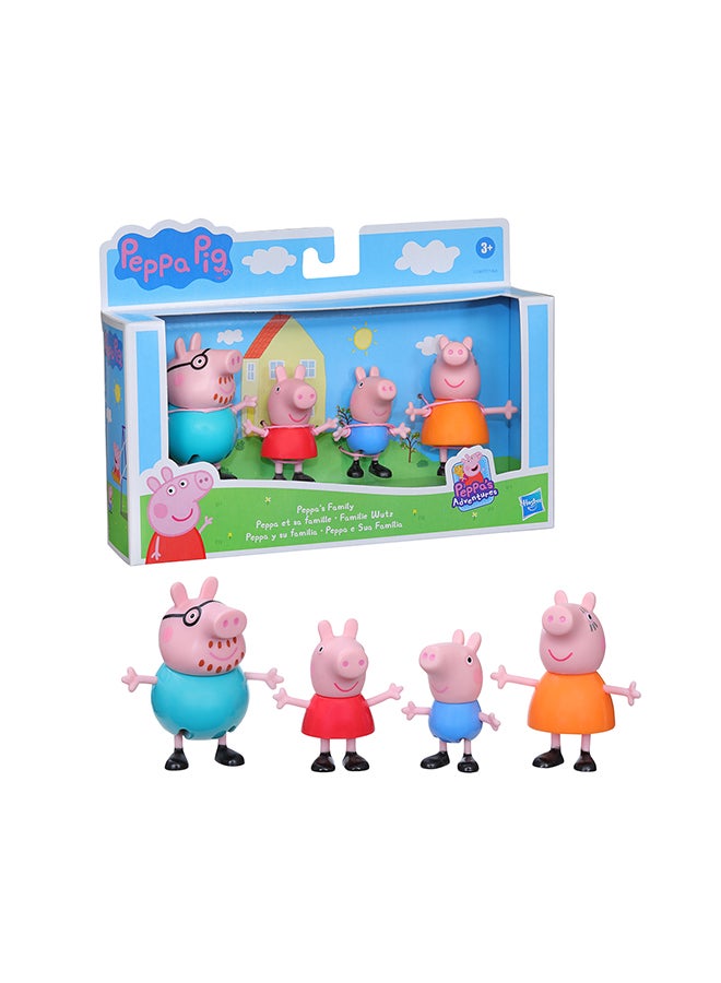 Peppa  Peppa's Adventures Peppa's Family Figure 4-Pack Toy, 4 Peppa  Family Figures in Iconic Outfits, Ages 3 and up