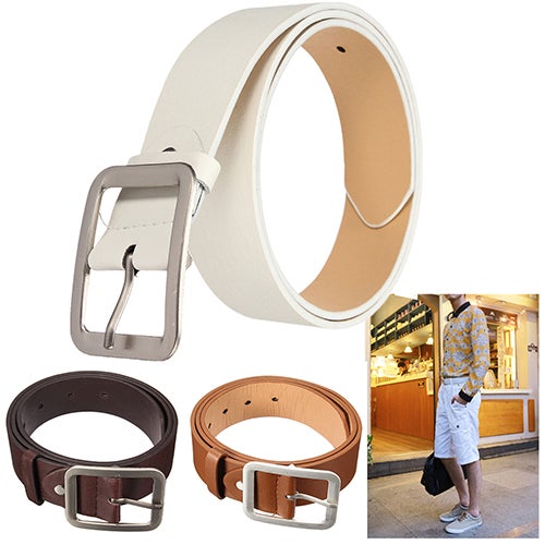 Men's Stylish Casual Waistband PU Leather Pin Buckle Waist Strap Business Belt White