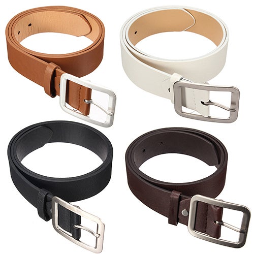 Men's Stylish Casual Waistband PU Leather Pin Buckle Waist Strap Business Belt White