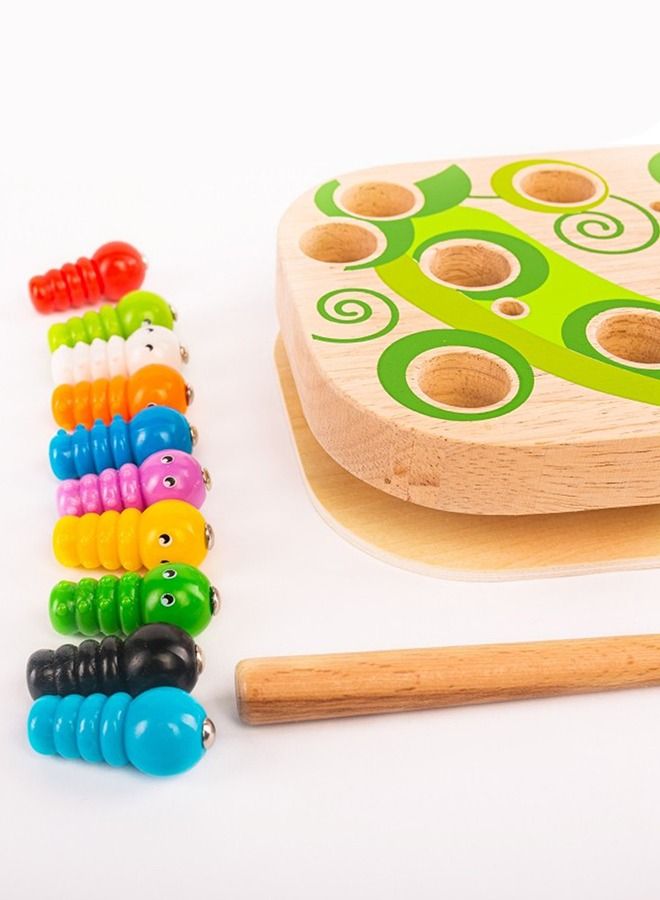 Wooden Magnetic Fishing Game For Kids Toys, Pole And Rod Caterpillars Board, Preschool Board Games, Wooden Puzzle, Early Learning Educational Fishing Game Toys For Boys And Girls 3+ Years