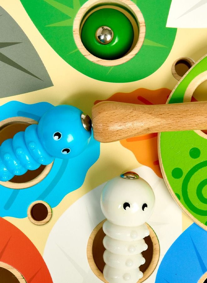 Wooden Magnetic Fishing Game For Kids Toys, Pole And Rod Caterpillars Board, Preschool Board Games, Wooden Puzzle, Early Learning Educational Fishing Game Toys For Boys And Girls 3+ Years