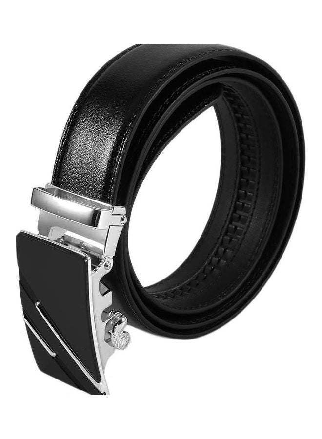 Automatic Buckle Leather Belt Black/Silver
