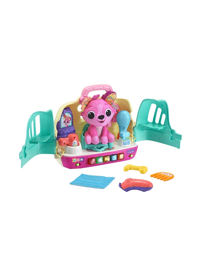 Play & Go Puppy Salon, Soft Puppy Toy for Pretend Play, Interactive Toy Dog with Salon Accessories, Cute Toy Puppy with Lights, Dog Toy with Carry Case for Girls and Boys Aged 2 Years + 30.5x38.2x15cm