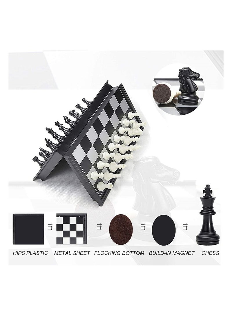Chess Set, Magnetic Travel Folding Chess Board Game, Black and White Pieces, Chess Checkers, Draughts and Backgammon Set, Storage Convenient, Educational Toys for Kids and Adults, 1 Pcs