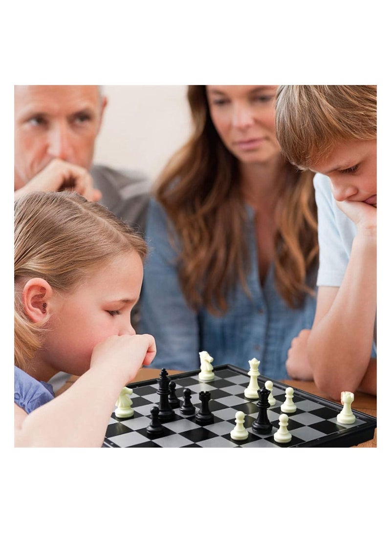 Chess Set, Magnetic Travel Folding Chess Board Game, Black and White Pieces, Chess Checkers, Draughts and Backgammon Set, Storage Convenient, Educational Toys for Kids and Adults, 1 Pcs