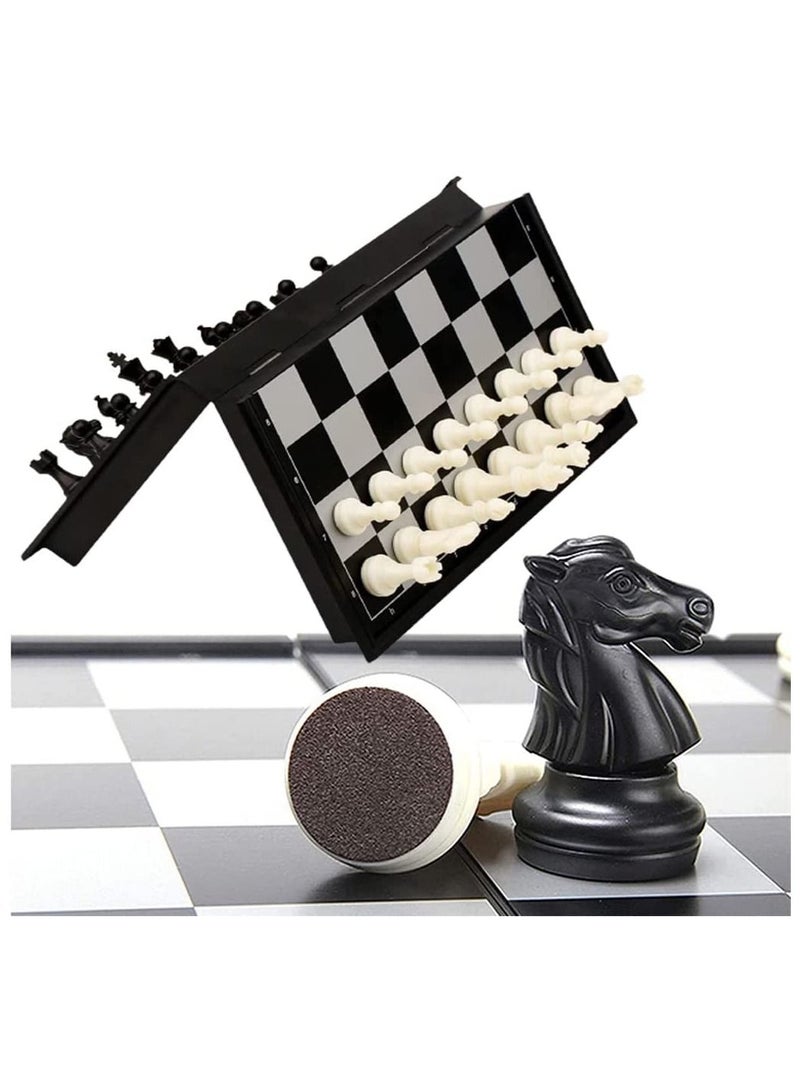 Chess Set, Magnetic Travel Folding Chess Board Game, Black and White Pieces, Chess Checkers, Draughts and Backgammon Set, Storage Convenient, Educational Toys for Kids and Adults, 1 Pcs