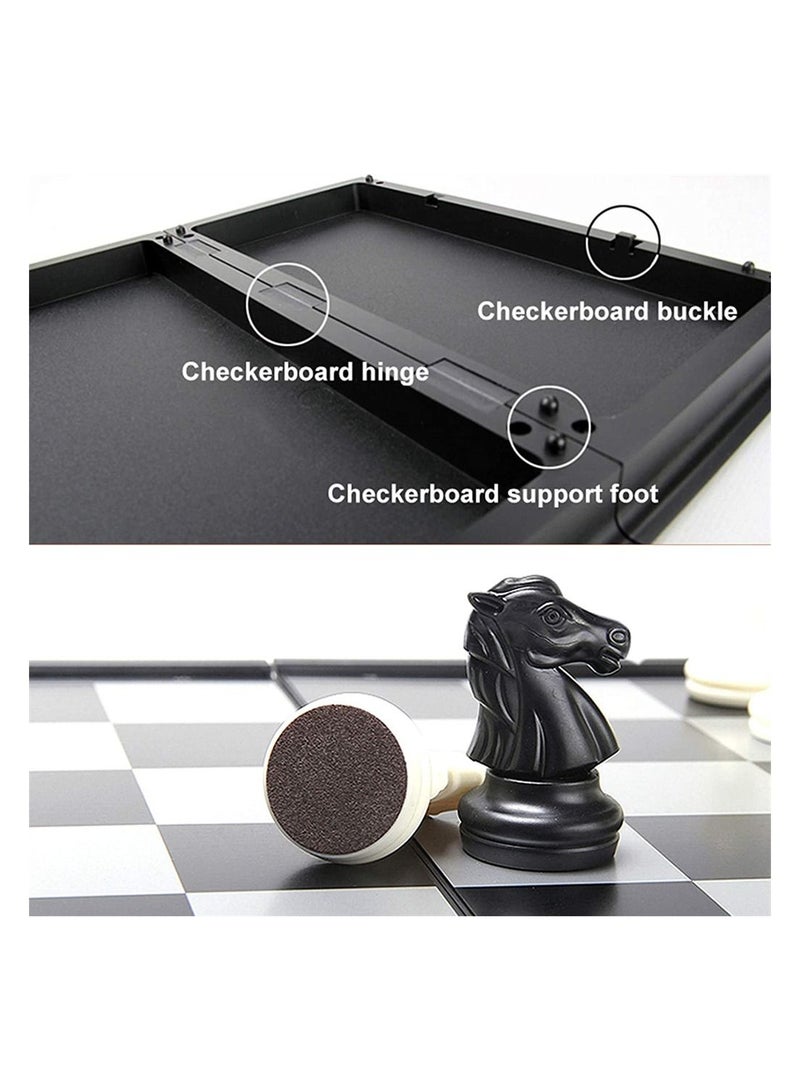 Chess Set, Magnetic Travel Folding Chess Board Game, Black and White Pieces, Chess Checkers, Draughts and Backgammon Set, Storage Convenient, Educational Toys for Kids and Adults, 1 Pcs