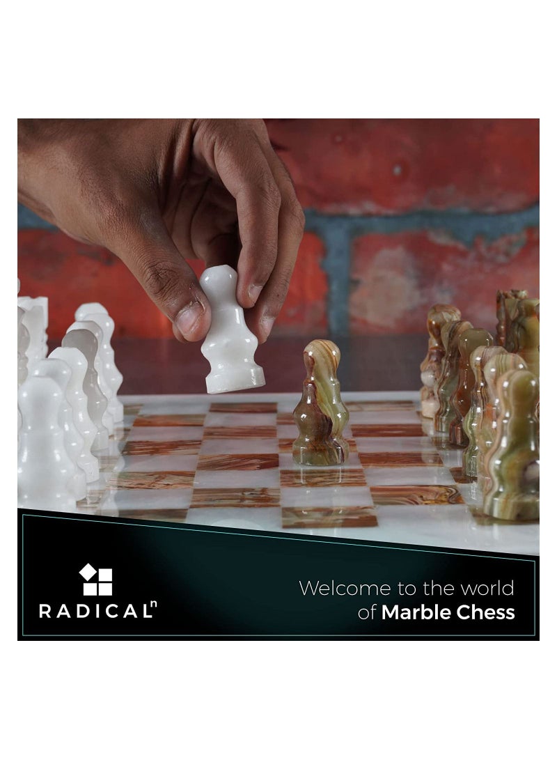 RADICALn Handmade White and Green Onyx Marble Full Chess Game Original Marble Chess Set