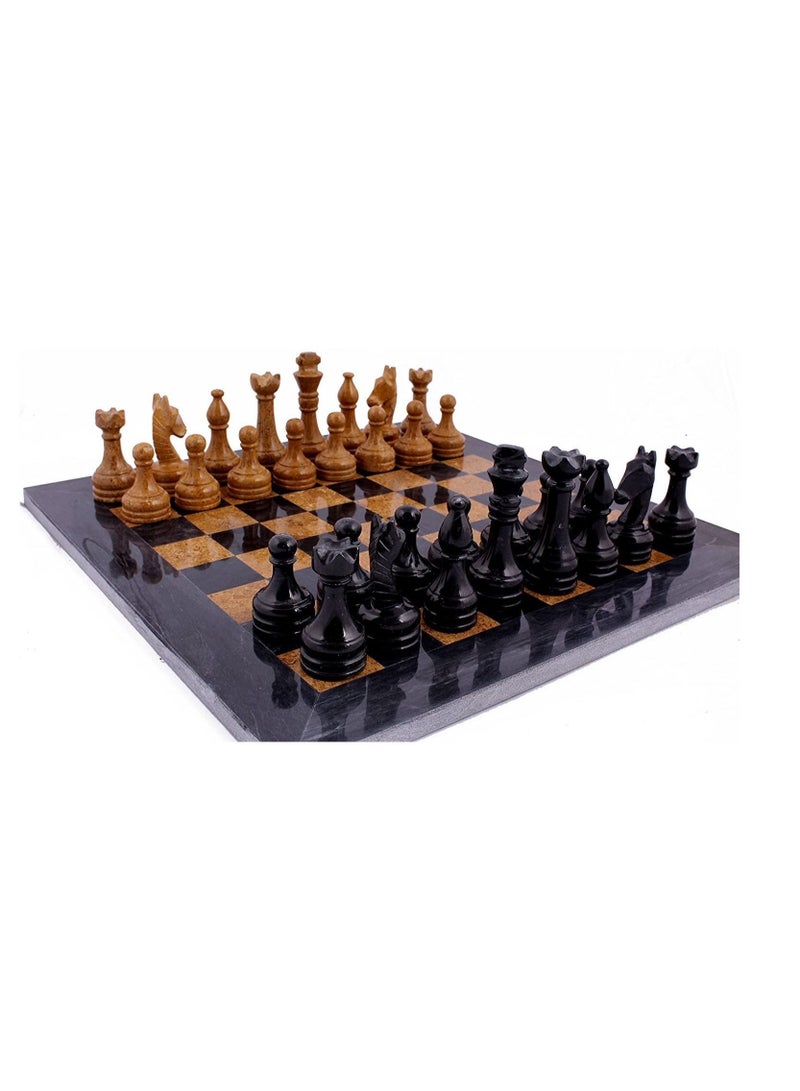 RADICALn 16 Inches Handmade Black and Golden Original Hand Crafted Marble Full Chess Game Set