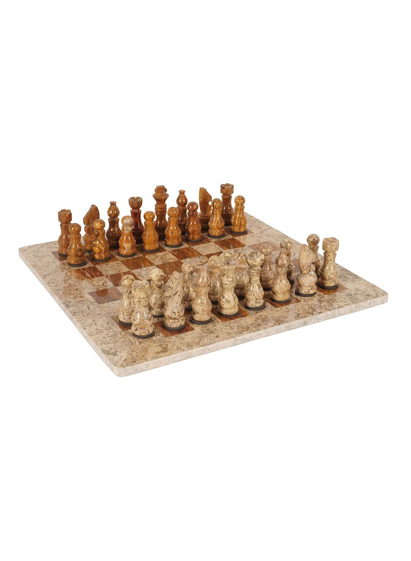 RADICALn 15 Inches Fossil Coral and Dark Brown Handmade Marble Chess Board Games Set Classic Style Home Decor