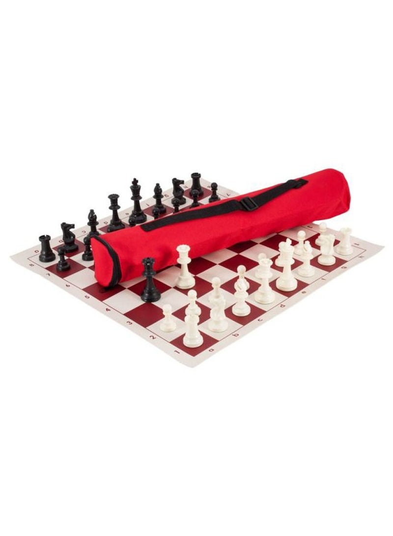 Chess Set Pieces with Red Vinyl Chess Board and Quiver Bag