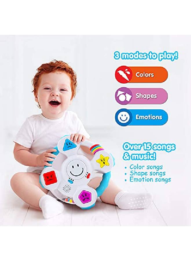 My Spin & Learn Steering Wheel - Interactive Educational Toys For 6 To 36 Months Old Infants, Babies, Toddlers - Learn Colors, Shapes, Feelings & Music Game - Ideal Baby Toy Gifts White